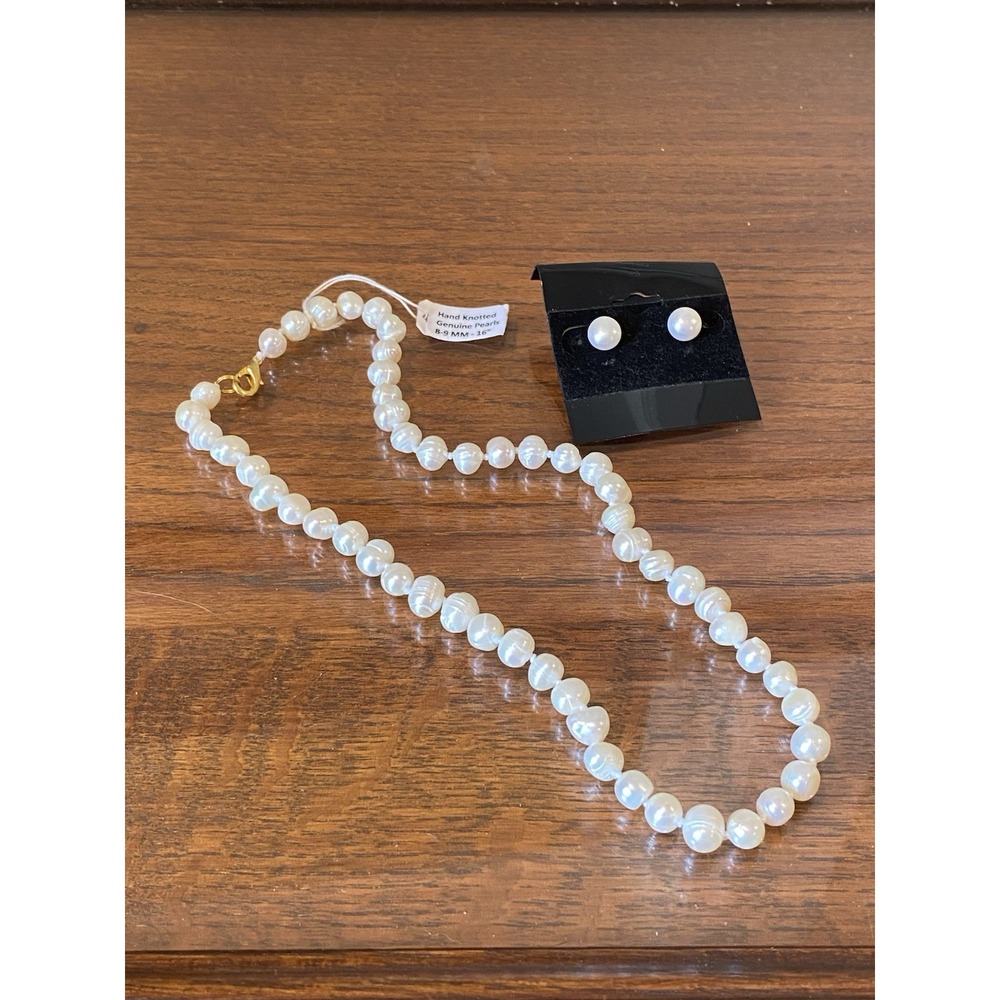 Genuine Freshwater Hand Knotted Cultured Baroque Pearls 16" Necklace & Earrings